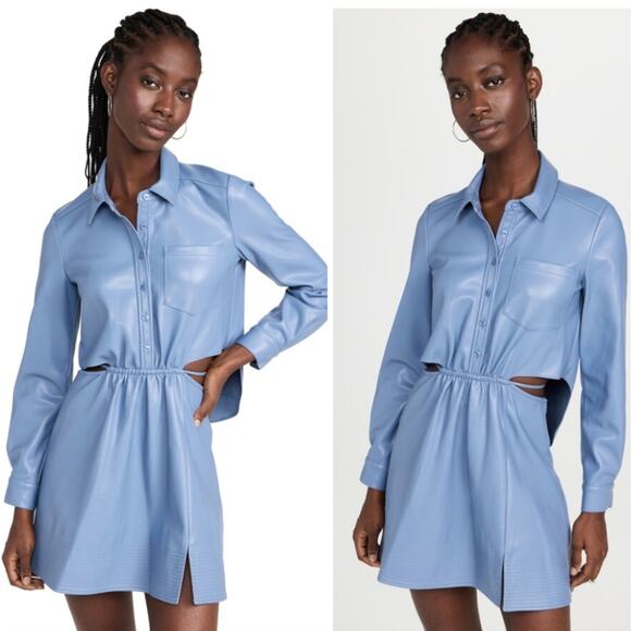 NWT$575 JONATHAN SIMKHAI Shaelyn Light Blue Vegan Leather Cutout Mini Dress 14 L
